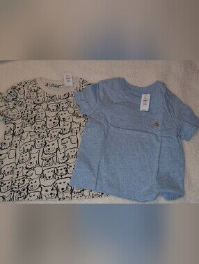 Baby Gap Short Sleeve Tee Set Of Two Light Blue And Puppy Print Cream Black NWT